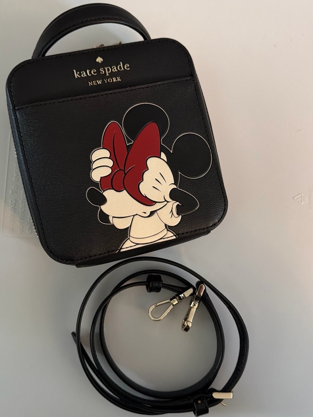 kate spade Black Minnie Mouse Square Crossbody with Red Bow
